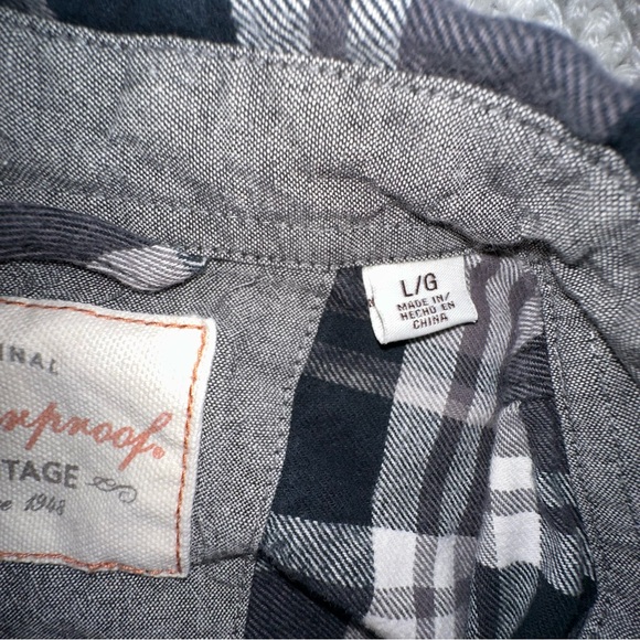 Men's Original Weatherproof Vintage Black/Grey/White Plain Flannel Shirt- Large - Picture 5 of 6